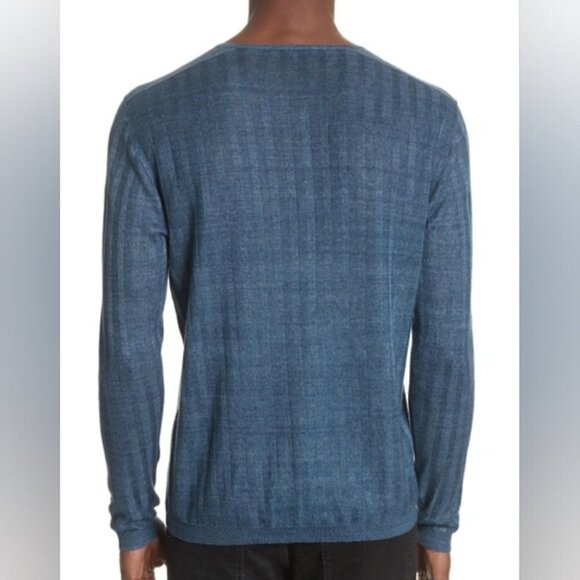 John Varvatos Collection | Ribbed Linen Henley in Sapphire Blue - Picture 8 of 10